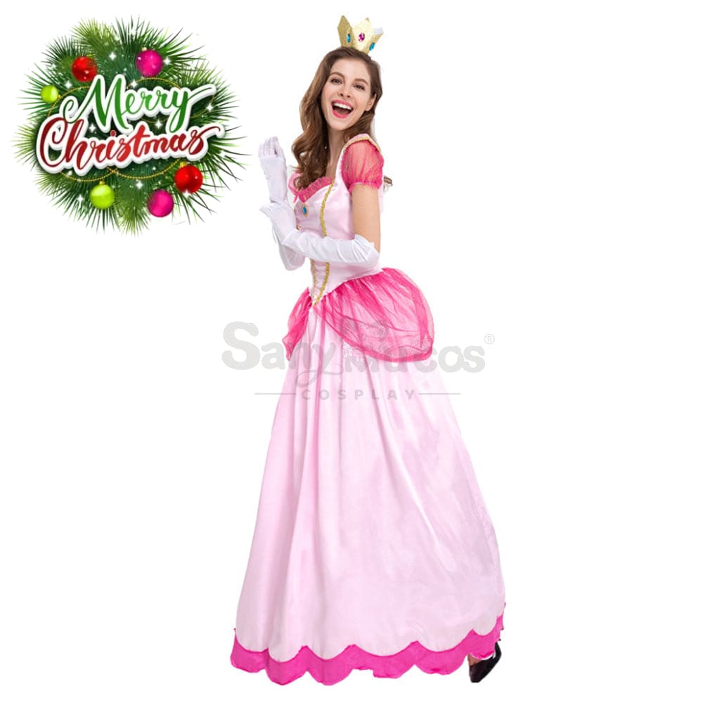 【In Stock】Anime Movie The Super Mario Bros. Cosplay Princess Peach Dress Up Pink Costume Costumes