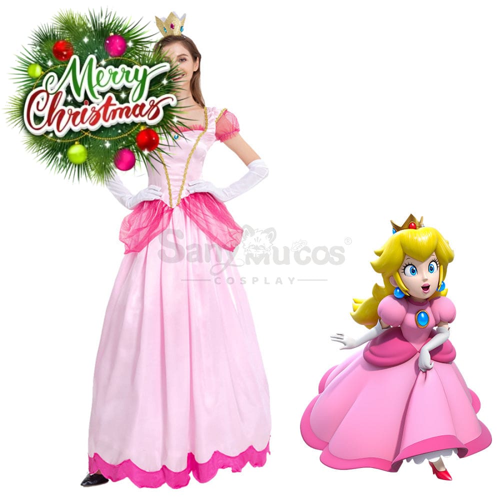 【In Stock】Anime Movie The Super Mario Bros. Cosplay Princess Peach Dress Up Pink Costume Costumes