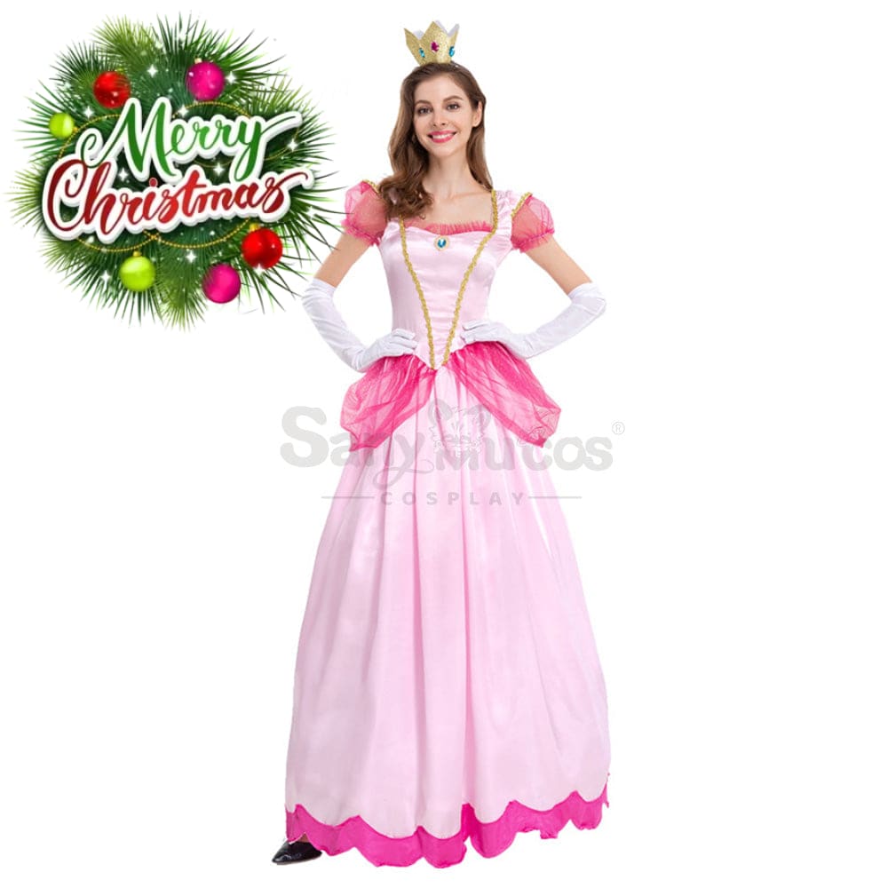 【In Stock】Anime Movie The Super Mario Bros. Cosplay Princess Peach Dress Up Pink Costume Costumes