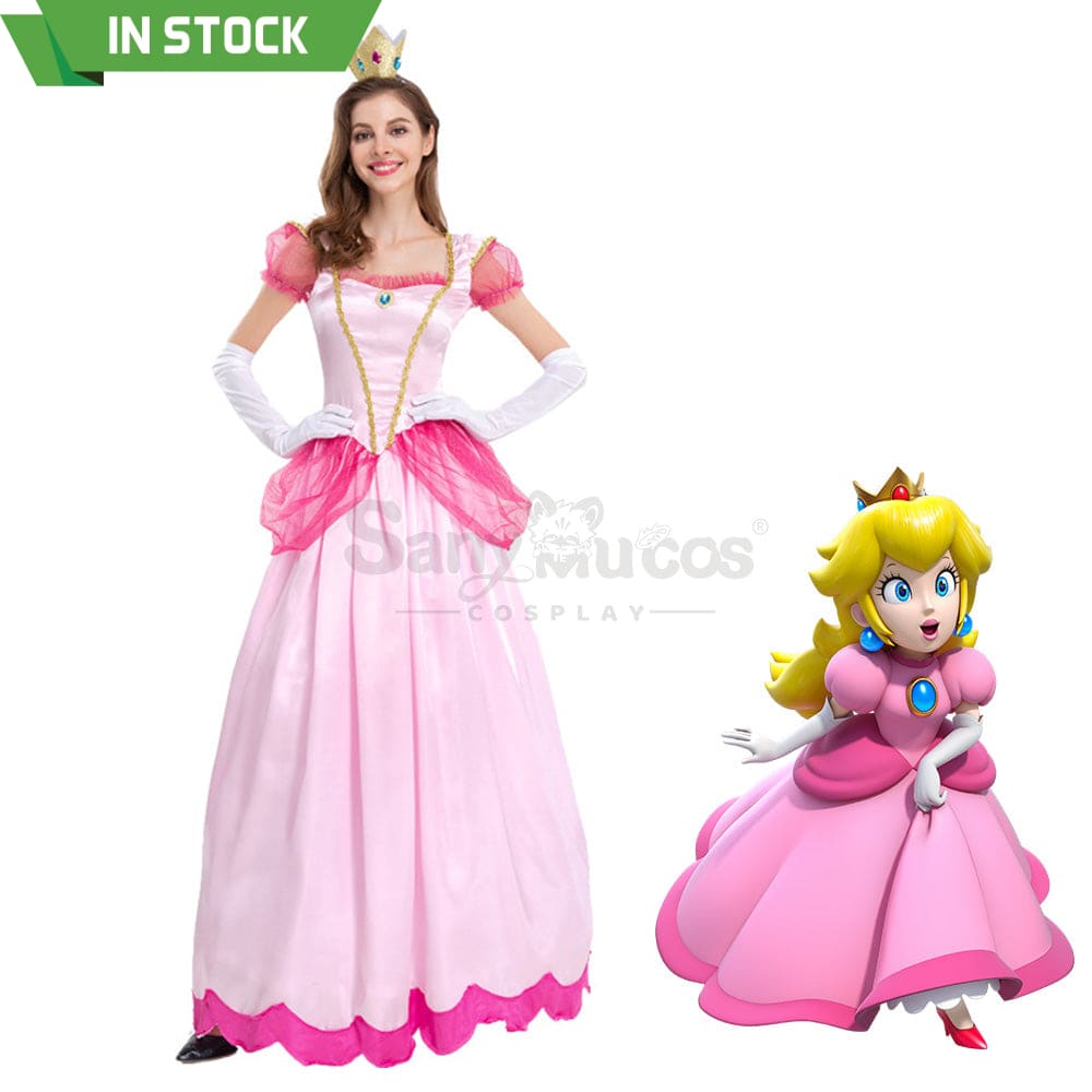 【In Stock】Anime Movie The Super Mario Bros. Cosplay Princess Peach Dress Up Pink Costume Costumes