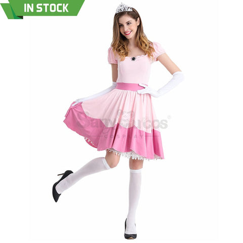 【In Stock】Anime Movie The Super Mario Bros. Cosplay Princess Peach Dress Up Pink Costume Costumes