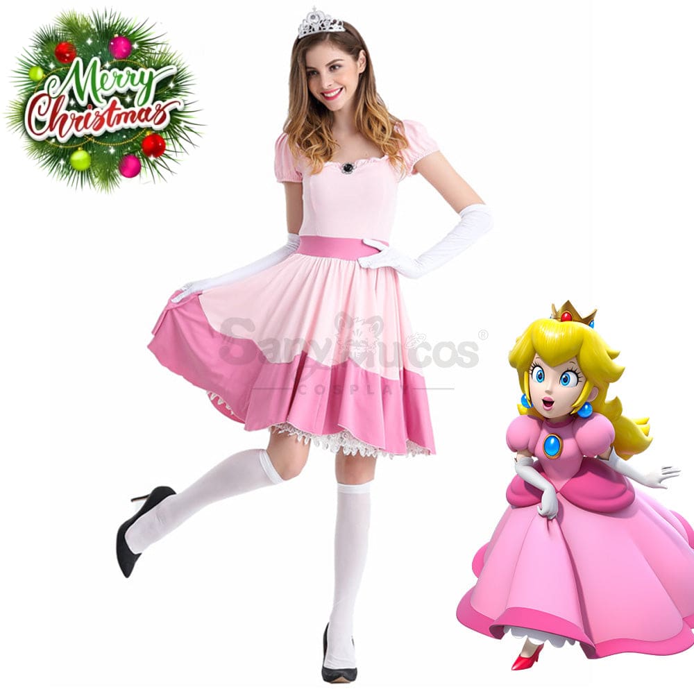 【In Stock】Anime Movie The Super Mario Bros. Cosplay Princess Peach Dress Up Pink Costume Costumes