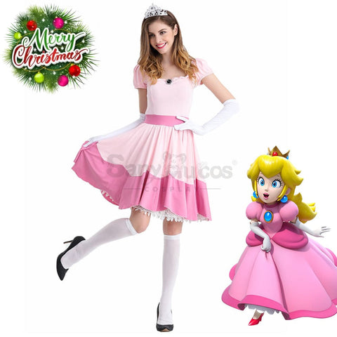 【In Stock】Anime Movie The Super Mario Bros. Cosplay Princess Peach Dress Up Pink Costume Costumes