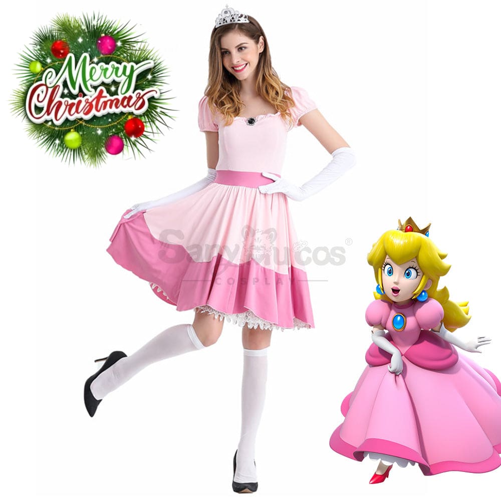 【In Stock】Anime Movie The Super Mario Bros. Cosplay Princess Peach Dress Up Pink Costume Costumes