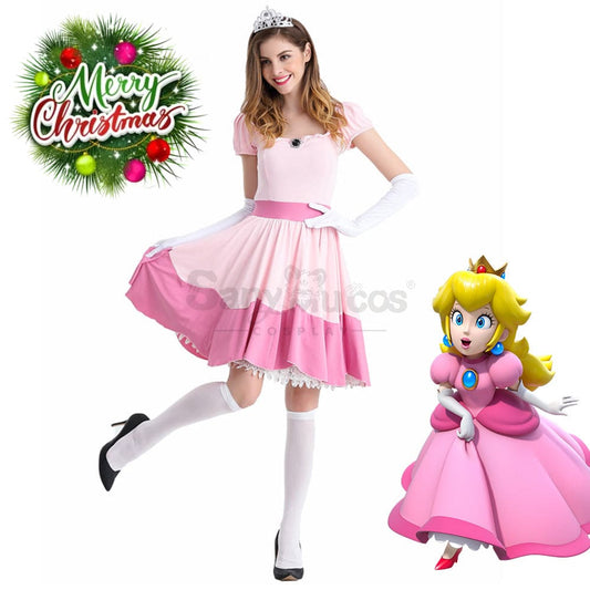 【In Stock】Anime Movie The Super Mario Bros. Cosplay Princess Peach Dress Up Pink Costume Costumes 1000