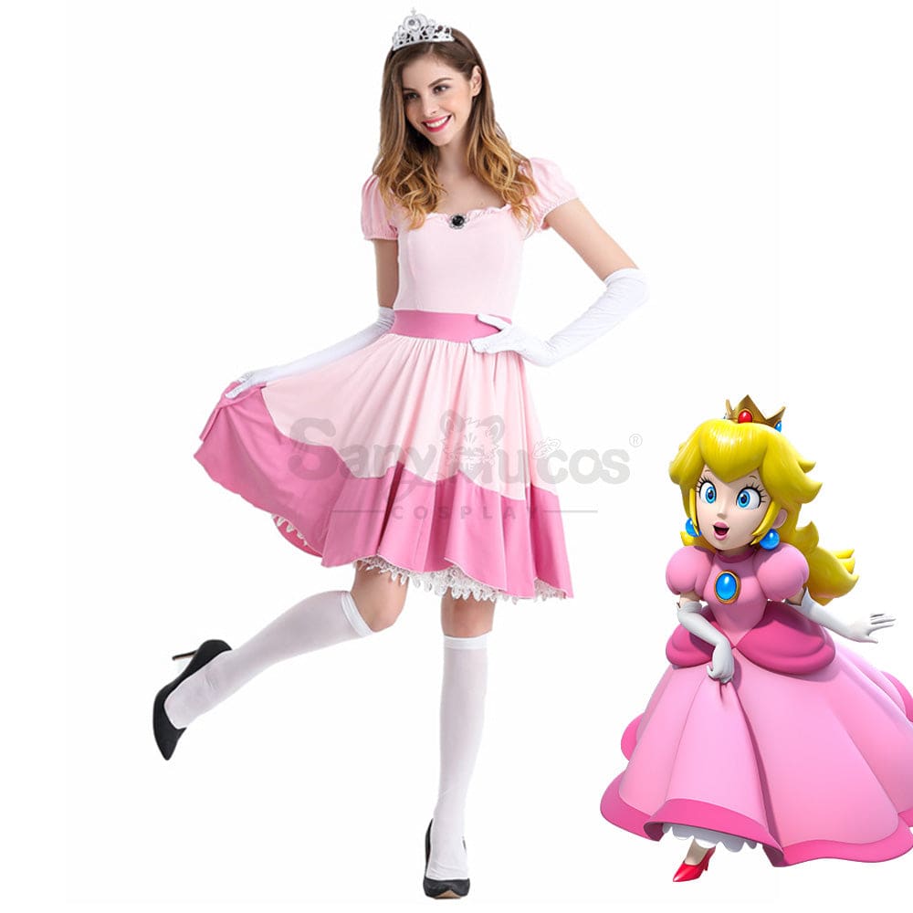 【In Stock】Anime Movie The Super Mario Bros. Cosplay Princess Peach Dress Up Pink Costume Costumes