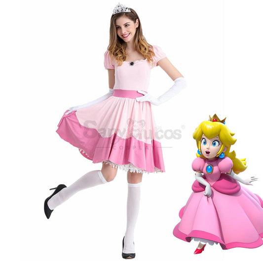 【In Stock】Anime Movie The Super Mario Bros. Cosplay Princess Peach Dress Up Pink Costume Costumes 1000