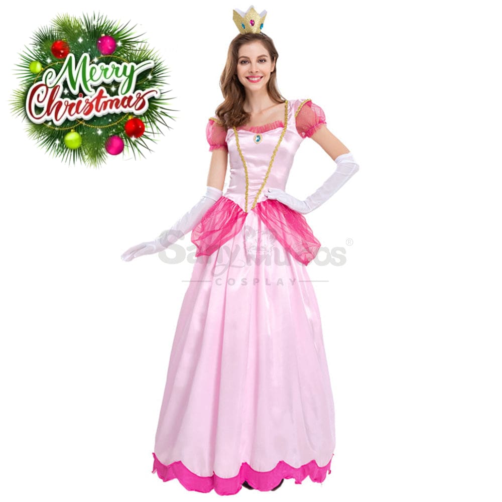 【In Stock】Anime Movie The Super Mario Bros. Cosplay Princess Peach Dress Up Pink Costume Costumes