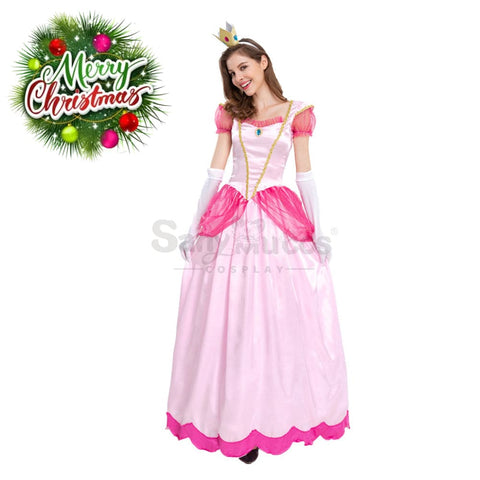 【In Stock】Anime Movie The Super Mario Bros. Cosplay Princess Peach Dress Up Pink Costume Costumes