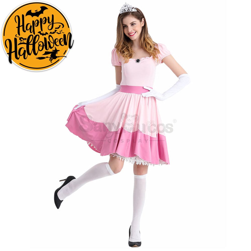 【In Stock】Anime Movie The Super Mario Bros. Cosplay Princess Peach Dress Up Pink Costume Costumes