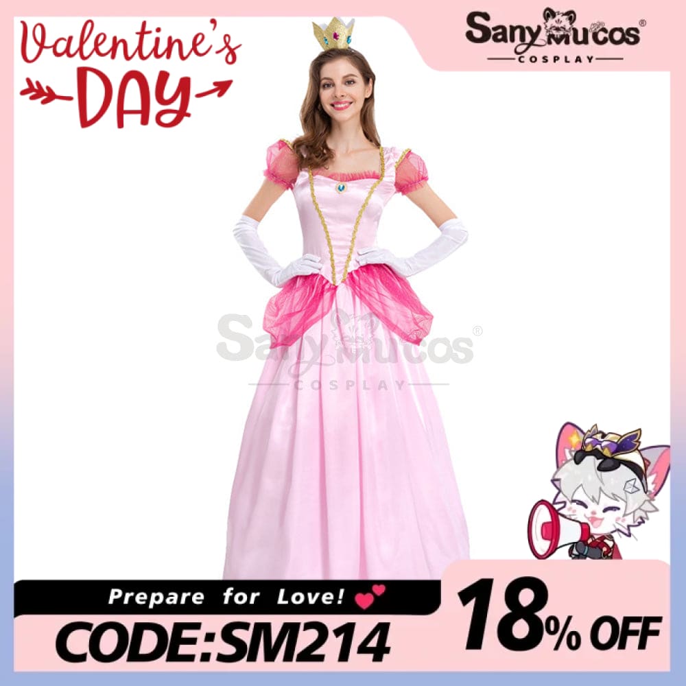 【In Stock】Anime Movie The Super Mario Bros. Cosplay Princess Peach Dress Up Pink Costume Costumes