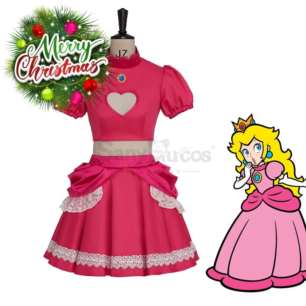 【In Stock】Anime Movie The Super Mario Bros. Cosplay Princess Peach Dress Up Pink Costume Costumes