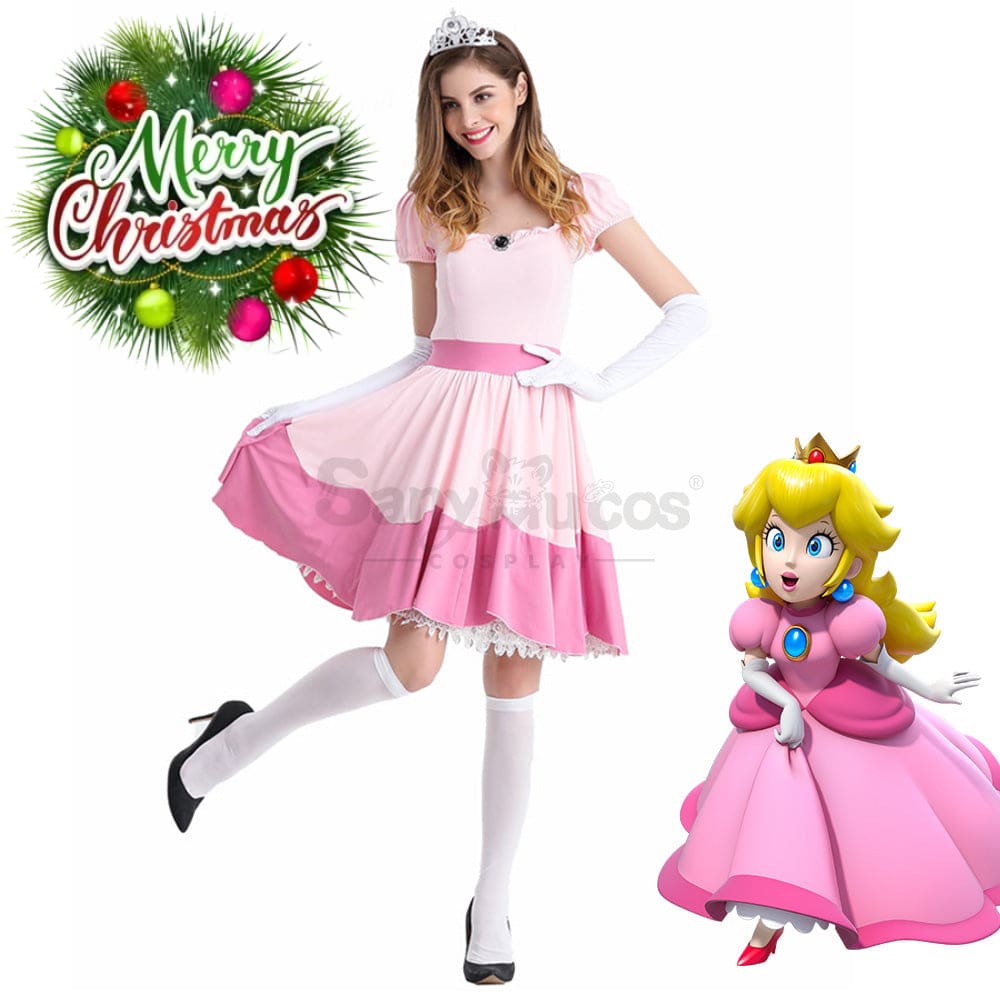 【In Stock】Anime Movie The Super Mario Bros. Cosplay Princess Peach Dress Up Pink Costume Costumes