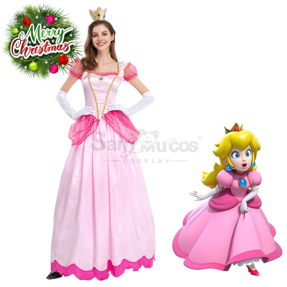 【In Stock】Anime Movie The Super Mario Bros. Cosplay Princess Peach Dress Up Pink Costume Costumes
