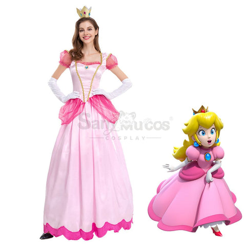 【In Stock】Anime Movie The Super Mario Bros. Cosplay Princess Peach Dress Up Pink Costume Costumes