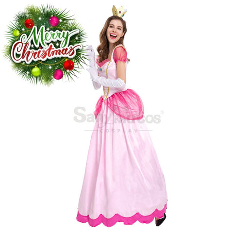 【In Stock】Anime Movie The Super Mario Bros. Cosplay Princess Peach Dress Up Pink Costume Costumes