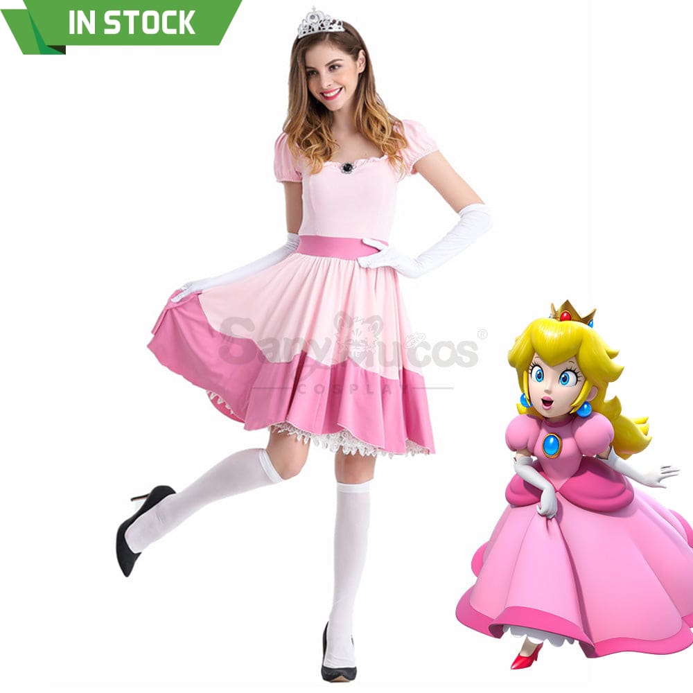 【In Stock】Anime Movie The Super Mario Bros. Cosplay Princess Peach Dress Up Pink Costume Costumes