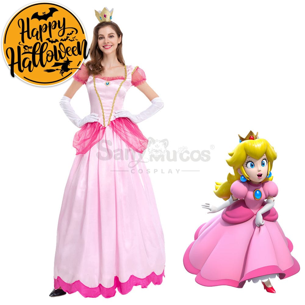 【In Stock】Anime Movie The Super Mario Bros. Cosplay Princess Peach Dress Up Pink Costume Costumes
