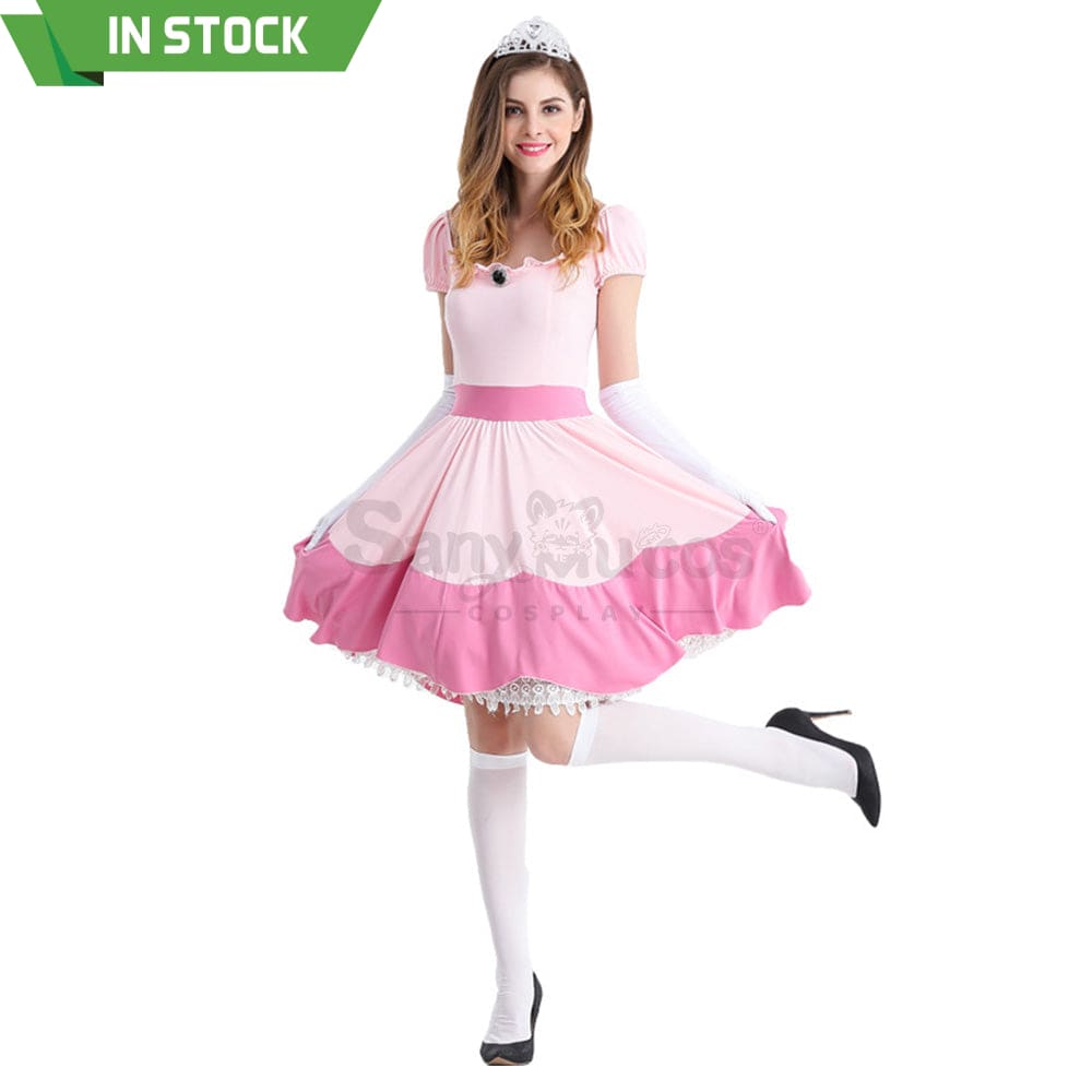 【In Stock】Anime Movie The Super Mario Bros. Cosplay Princess Peach Dress Up Pink Costume Costumes