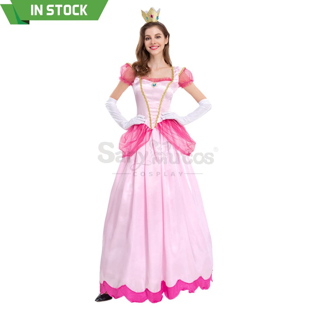 【In Stock】Anime Movie The Super Mario Bros. Cosplay Princess Peach Dress Up Pink Costume Costumes