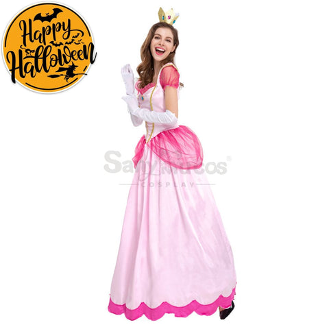 【In Stock】Anime Movie The Super Mario Bros. Cosplay Princess Peach Dress Up Pink Costume Costumes