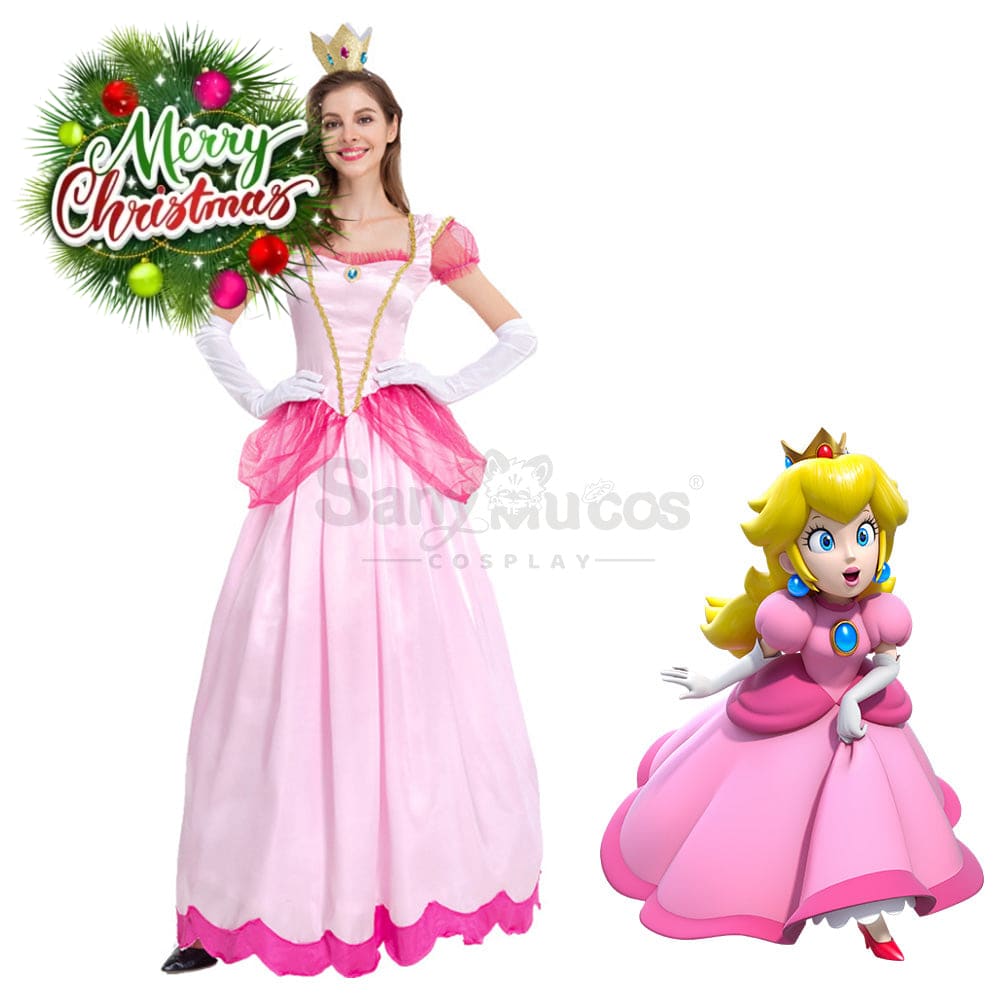 【In Stock】Anime Movie The Super Mario Bros. Cosplay Princess Peach Dress Up Pink Costume Costumes