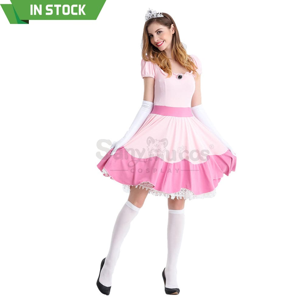 【In Stock】Anime Movie The Super Mario Bros. Cosplay Princess Peach Dress Up Pink Costume Costumes