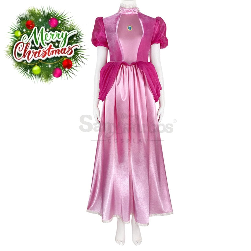 【In Stock】Anime Movie The Super Mario Bros. Cosplay Princess Peach Dress Up Pink Costume Costumes