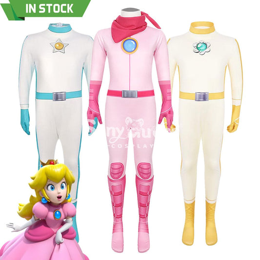 【In Stock】Anime Movie The Super Mario Bros. Cosplay Princess Peach Pink Battle Bodysuit Costume 1000