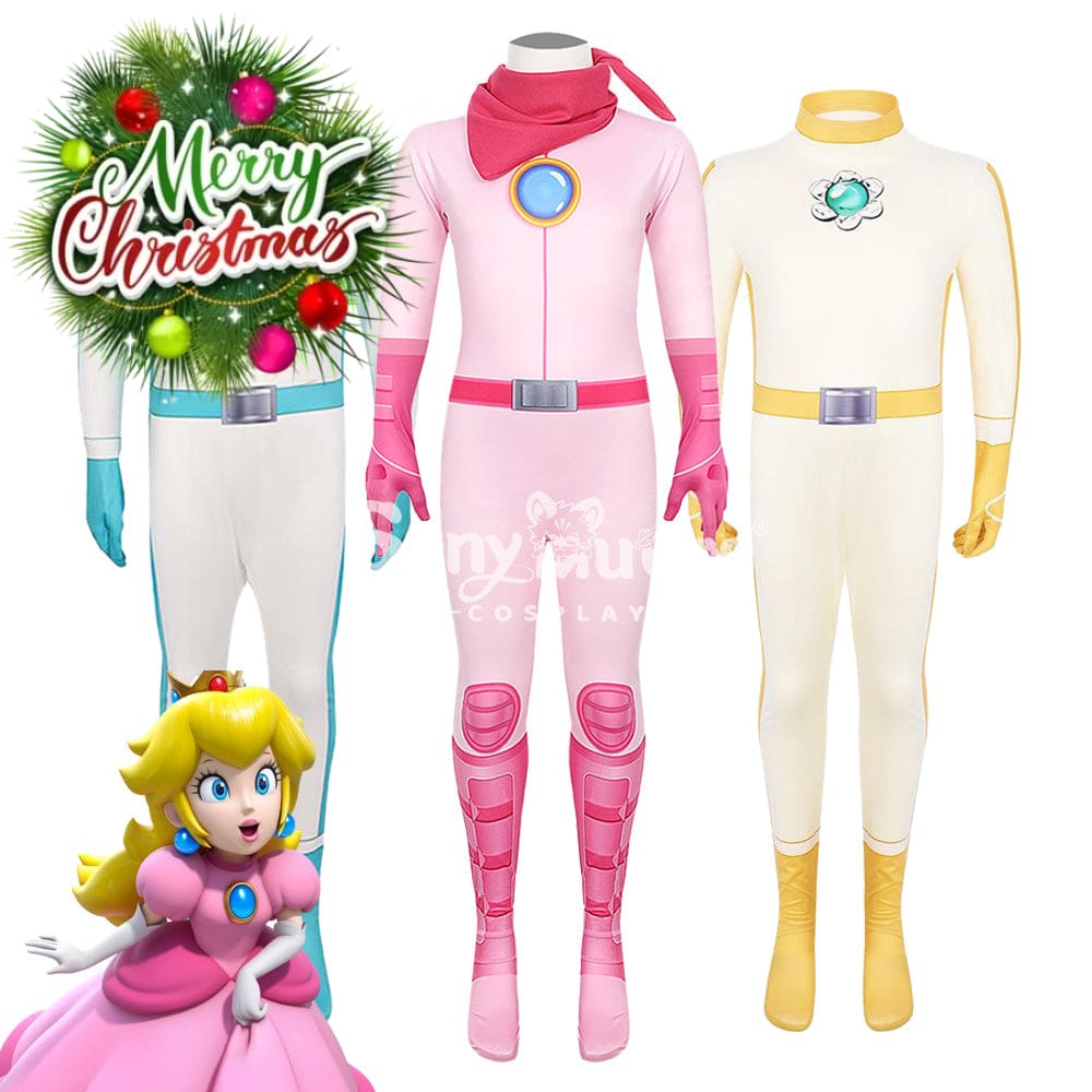 【In Stock】Anime Movie The Super Mario Bros. Cosplay Princess Peach Pink Battle Bodysuit Costume