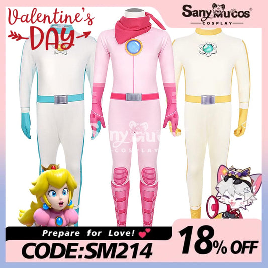 【In Stock】Anime Movie The Super Mario Bros. Cosplay Princess Peach Pink Battle Bodysuit Costume 1000