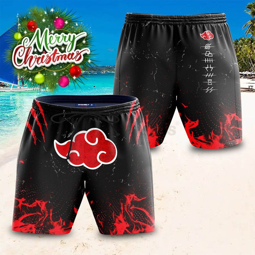 【In Stock】Anime Naruto Cosplay Akatsuki Swimsuit Costume Men’s Shorts / S Costumes