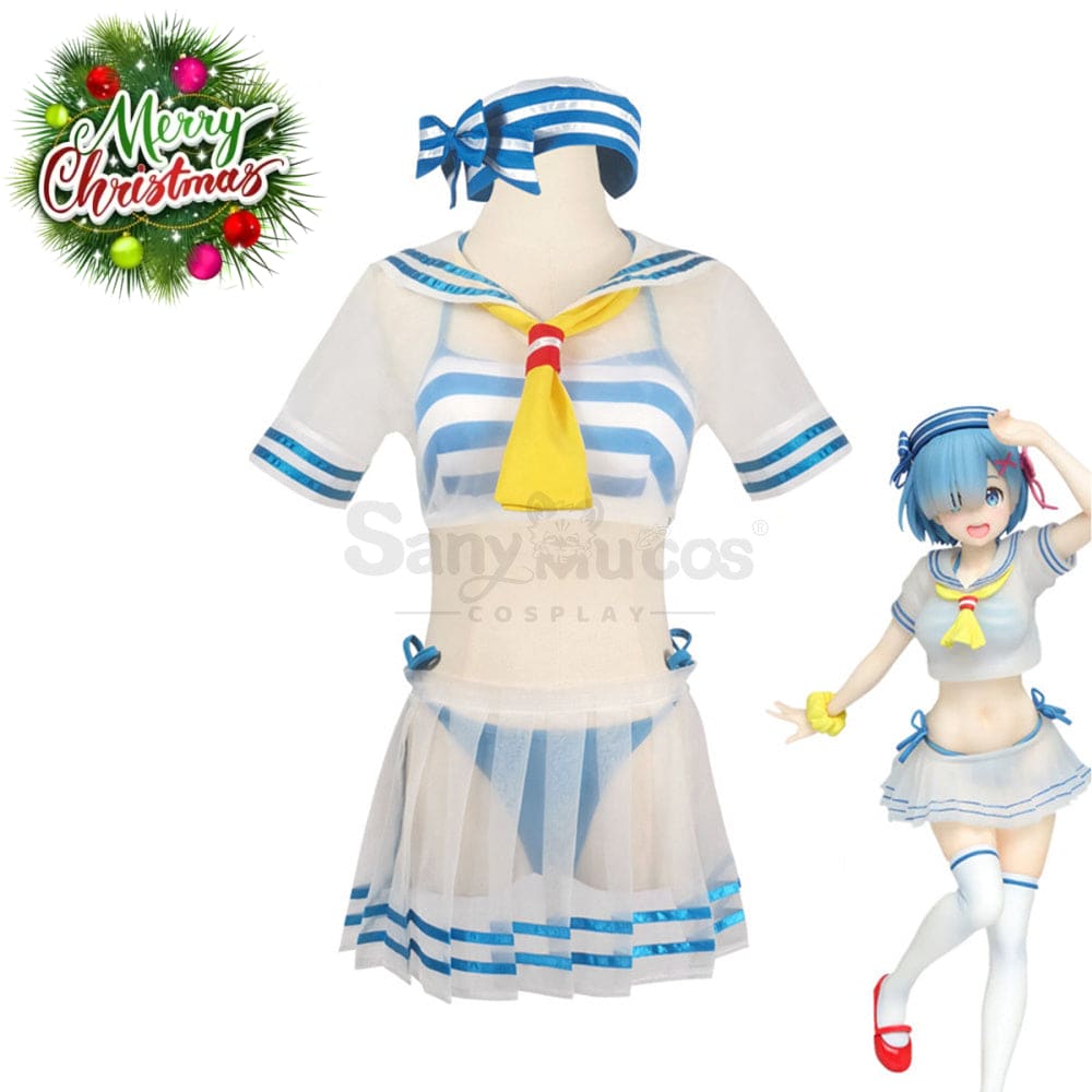 【In Stock】Anime Re Zero Cosplay Rem Sailor Swimsuit Costume Costumes