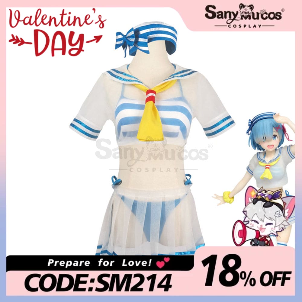 【In Stock】Anime Re Zero Cosplay Rem Sailor Swimsuit Costume Costumes