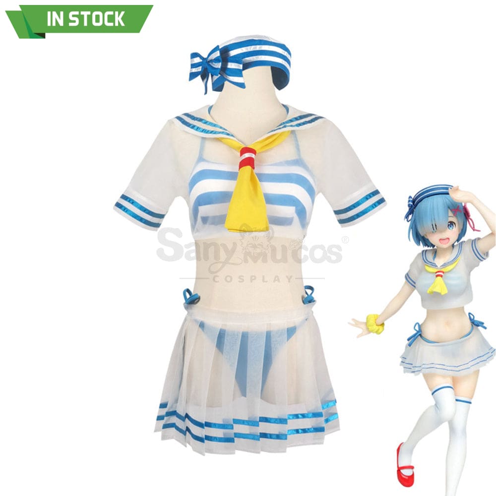 【In Stock】Anime Re Zero Cosplay Rem Sailor Swimsuit Costume Costumes