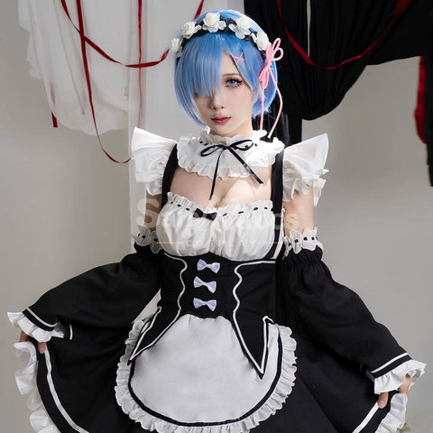 【In Stock】Anime Re Zero Rem Rame Cosplay Women Cheongsam Dress Premium Edition Cosplay Costumes