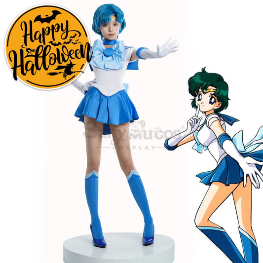 【In Stock】Anime Sailor Moon Cosplay Mercury Ami Mizuno Battle Suit Costume Premium Edition Costumes 1000