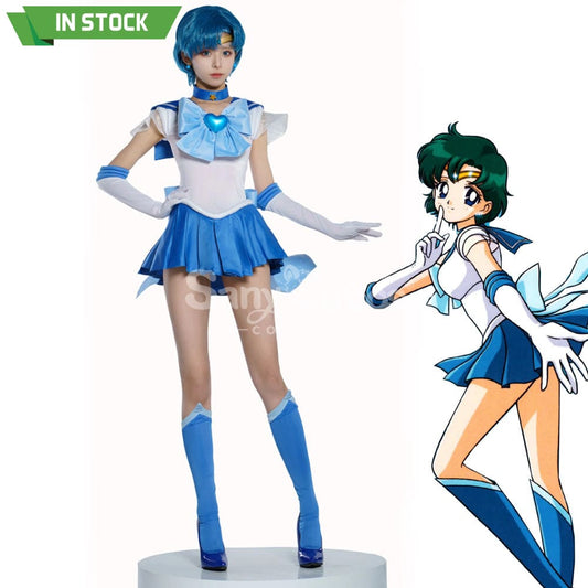 【In Stock】Anime Sailor Moon Supers Cosplay Mercury Ami Mizuno Battle Suit Costume Premium 1000