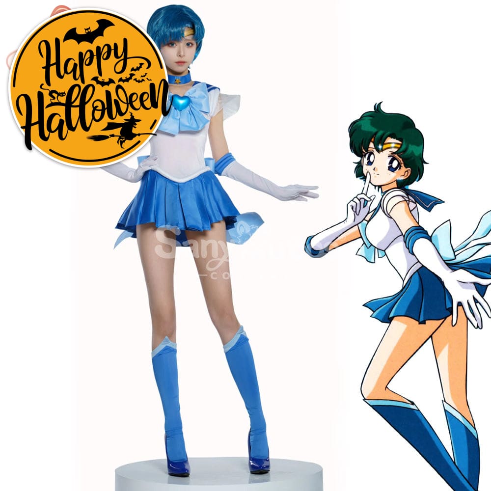 【In Stock】Anime Sailor Moon Supers Cosplay Mercury Ami Mizuno Battle Suit Costume Premium