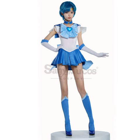 【In Stock】Anime Sailor Moon Supers Cosplay Mercury Ami Mizuno Battle Suit Costume Premium