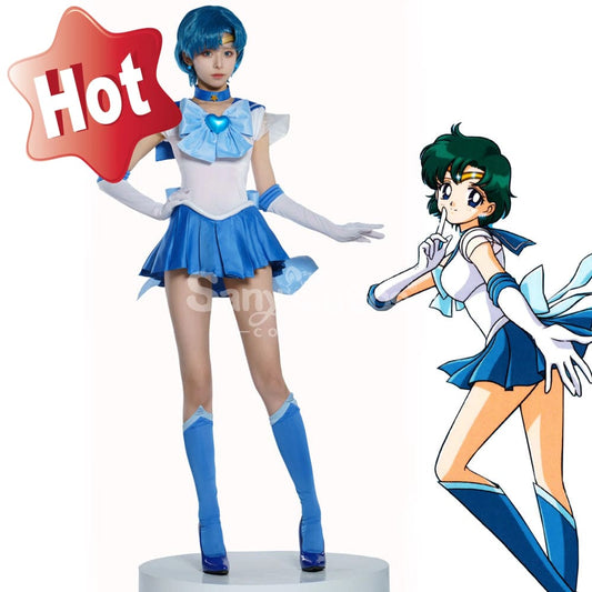 【In Stock】Anime Sailor Moon Supers Cosplay Mercury Ami Mizuno Battle Suit Costume Premium 1000