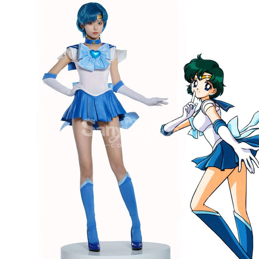 【In Stock】Anime Sailor Moon Supers Cosplay Mercury Ami Mizuno Battle Suit Costume Premium 1000