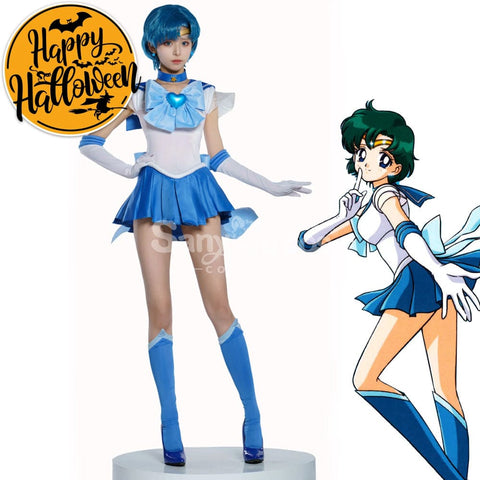 【In Stock】Anime Sailor Moon Supers Cosplay Mercury Ami Mizuno Battle Suit Costume Premium