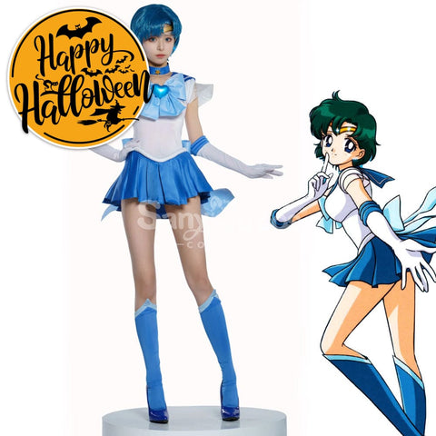 【In Stock】Anime Sailor Moon Supers Cosplay Mercury Ami Mizuno Battle Suit Costume Premium