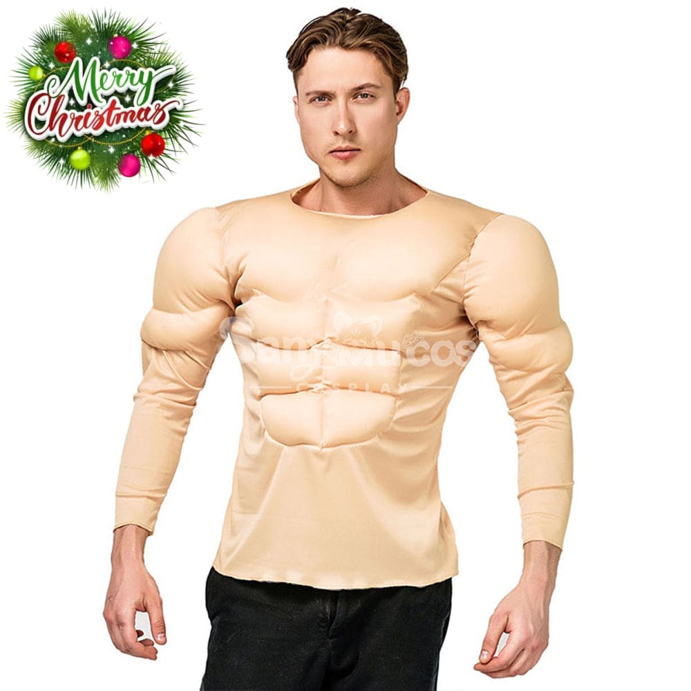 【In Stock】Carnival Cosplay Adult Muscle Wear Muscular Man T-Shirt Cross-Border Fake Abs Stage