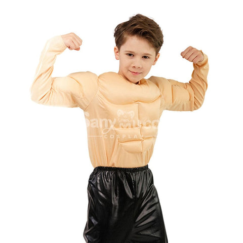 【In Stock】Carnival Cosplay Muscle Man T-Shirt Fake Chest Muscles Abdominal Funny Little Boy