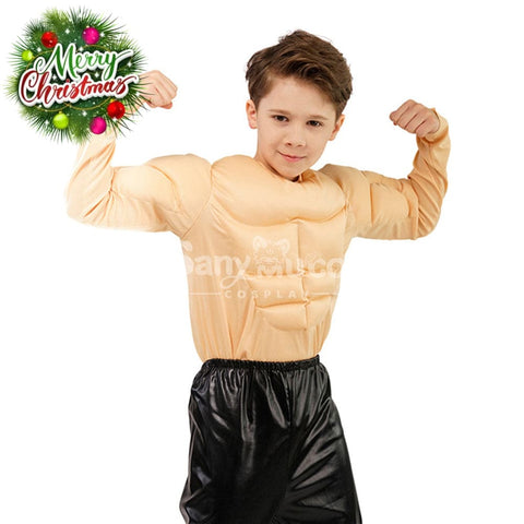 【In Stock】Carnival Cosplay Muscle Man T-Shirt Fake Chest Muscles Abdominal Funny Little Boy