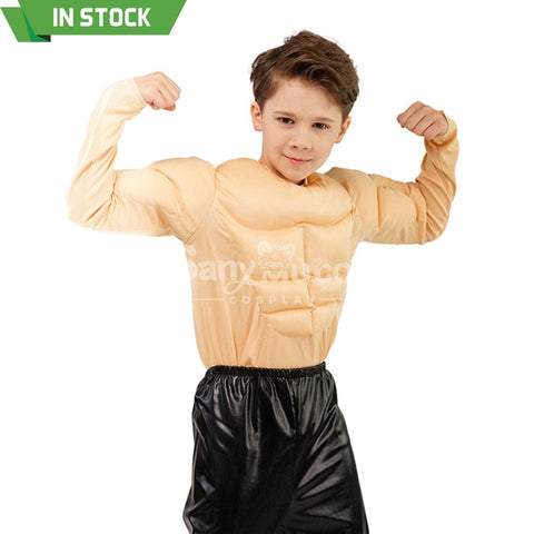 【In Stock】Carnival Cosplay Muscle Man T-Shirt Fake Chest Muscles Abdominal Funny Little Boy