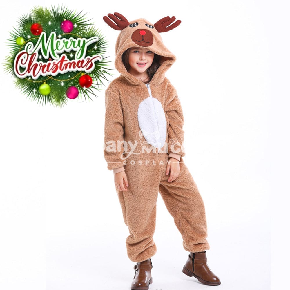 【In Stock】Christmas Cosplay Kid Size Christmas Reindeer Pajamas Costume Second Edition Costumes