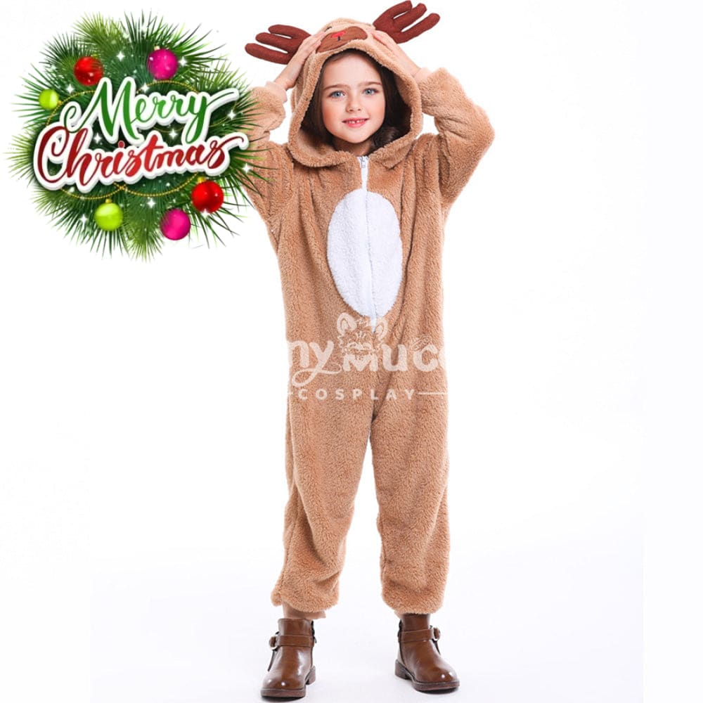 【In Stock】Christmas Cosplay Kid Size Christmas Reindeer Pajamas Costume Second Edition Costumes